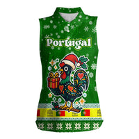 Portugal Christmas Women Sleeveless Polo Shirt with Green Galo de Barcelos Rooster Santa Hat and Gift - Wonder Print Shop