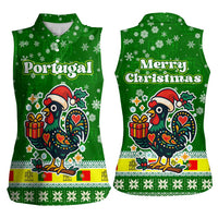 Portugal Christmas Women Sleeveless Polo Shirt with Green Galo de Barcelos Rooster Santa Hat and Gift - Wonder Print Shop