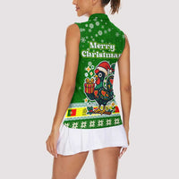 Portugal Christmas Women Sleeveless Polo Shirt with Green Galo de Barcelos Rooster Santa Hat and Gift - Wonder Print Shop