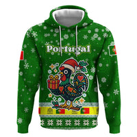 Portugal Christmas Zip Hoodie with Green Galo de Barcelos Rooster Santa Hat and Gift - Wonder Print Shop