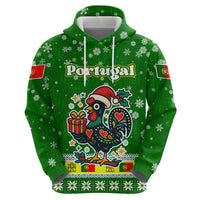 Portugal Christmas Zip Hoodie with Green Galo de Barcelos Rooster Santa Hat and Gift - Wonder Print Shop
