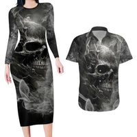 Hello Darkness My Old Friend Skull Couples Matching Long Sleeve Bodycon Dress and Hawaiian Shirt - Wonder Print Shop