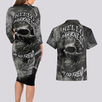 Hello Darkness My Old Friend Skull Couples Matching Long Sleeve Bodycon Dress and Hawaiian Shirt - Wonder Print Shop