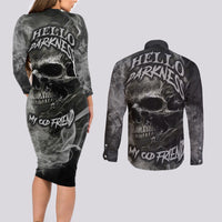 Hello Darkness My Old Friend Skull Couples Matching Long Sleeve Bodycon Dress and Long Sleeve Button Shirts - Wonder Print Shop