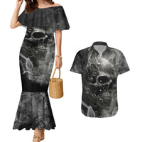 Hello Darkness My Old Friend Skull Couples Matching Mermaid Dress and Hawaiian Shirt - Wonder Print Shop