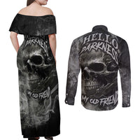 Hello Darkness My Old Friend Skull Couples Matching Off Shoulder Maxi Dress and Long Sleeve Button Shirts - Wonder Print Shop