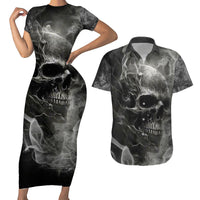 Hello Darkness My Old Friend Skull Couples Matching Short Sleeve Bodycon Dress and Hawaiian Shirt - Wonder Print Shop