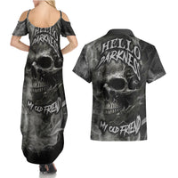 Hello Darkness My Old Friend Skull Couples Matching Summer Maxi Dress and Hawaiian Shirt - Wonder Print Shop