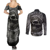 Hello Darkness My Old Friend Skull Couples Matching Summer Maxi Dress and Long Sleeve Button Shirts - Wonder Print Shop