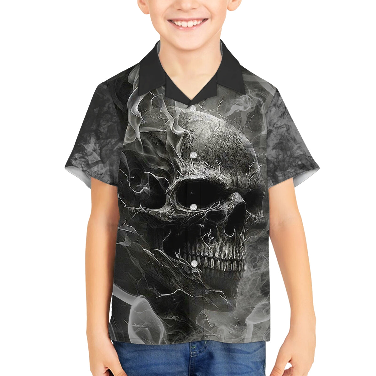 Hello Darkness My Old Friend Skull Family Matching Off Shoulder Long Sleeve Dress and Hawaiian Shirt - Wonder Print Shop