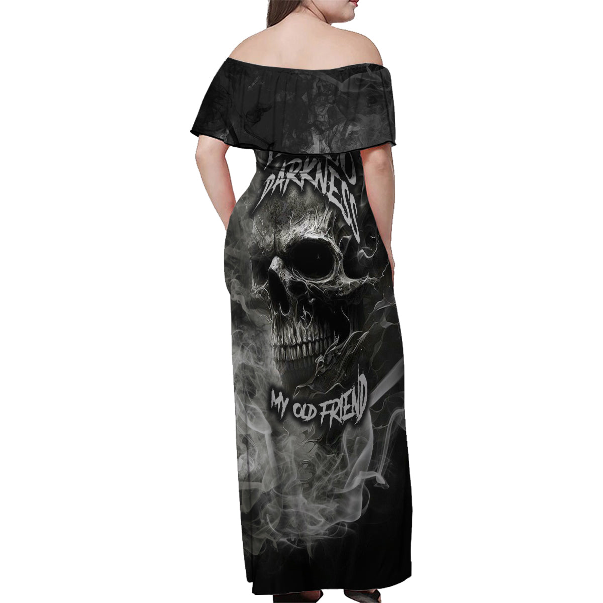 Hello Darkness My Old Friend Skull Family Matching Off Shoulder Maxi Dress and Hawaiian Shirt - Wonder Print Shop