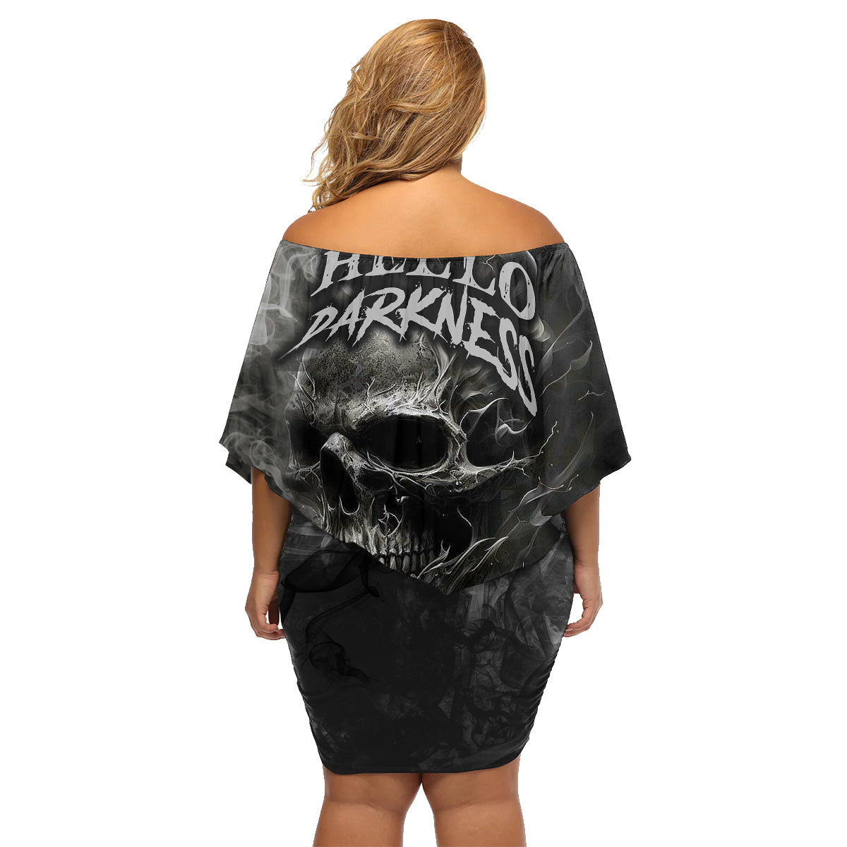 Hello Darkness My Old Friend Skull Family Matching Off Shoulder Short Dress and Hawaiian Shirt - Wonder Print Shop