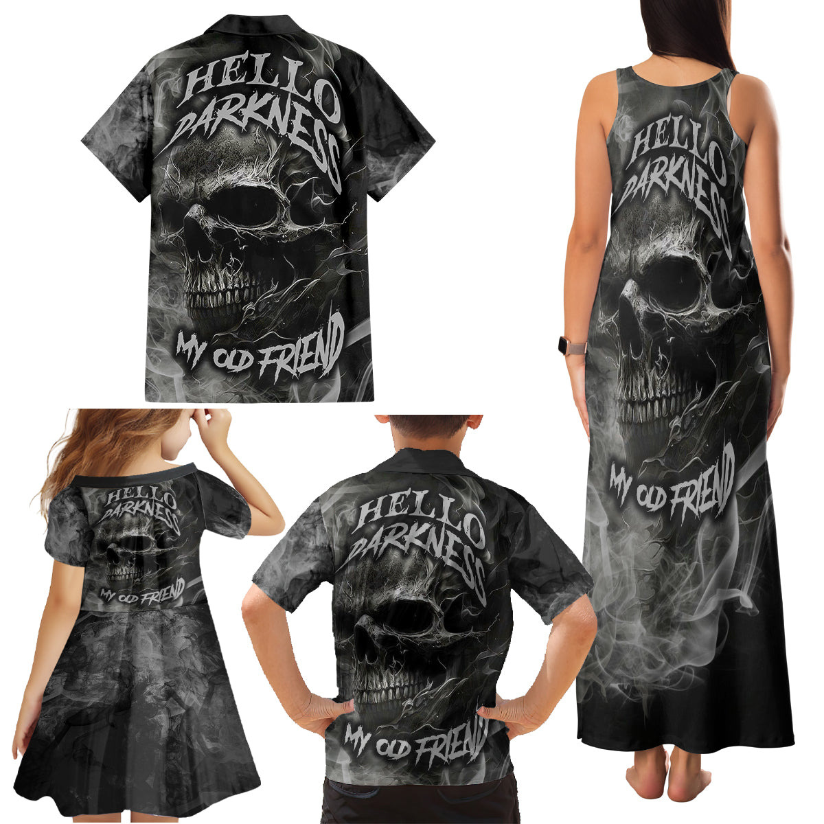 Hello Darkness My Old Friend Skull Family Matching Tank Maxi Dress and Hawaiian Shirt - Wonder Print Shop