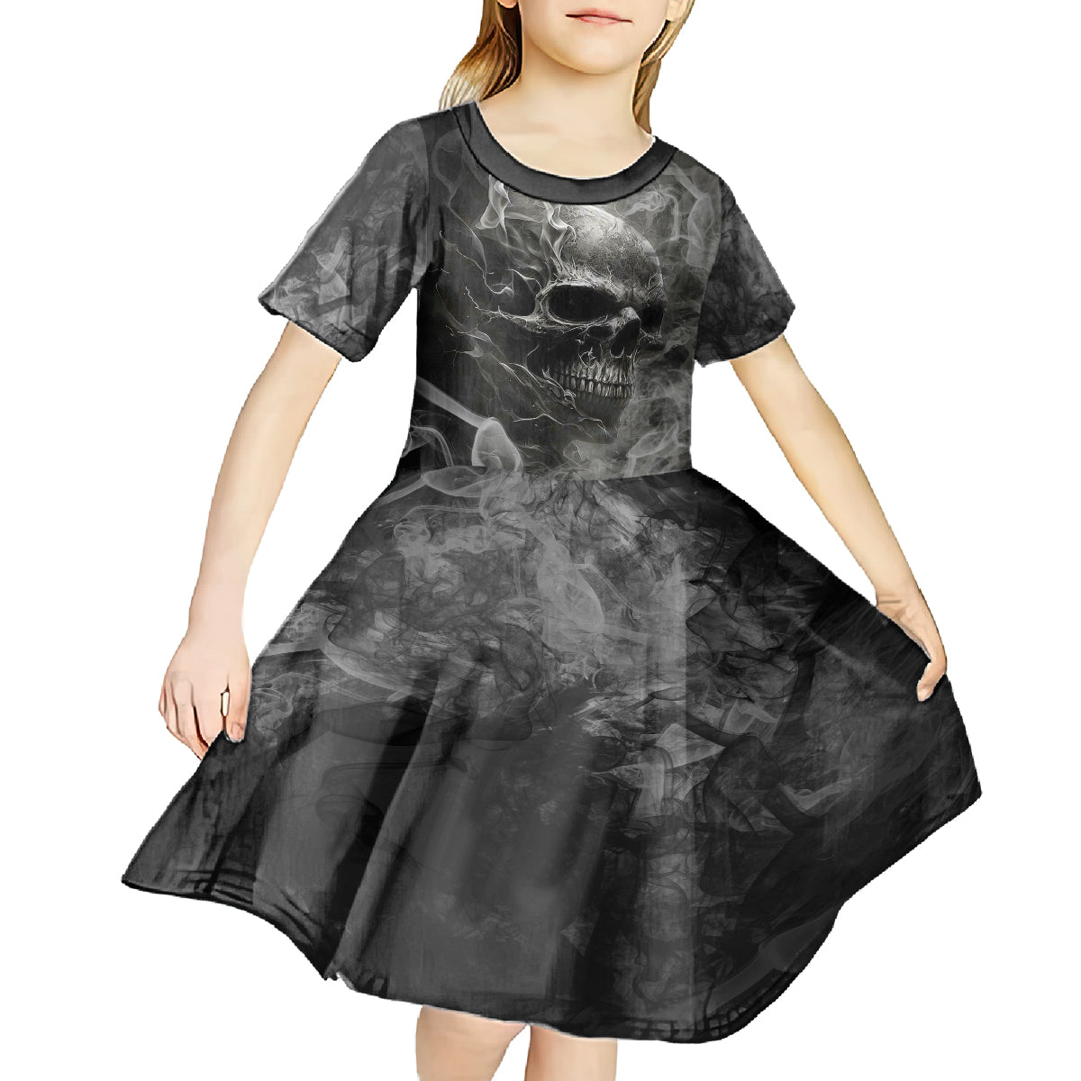 Hello Darkness My Old Friend Skull Kid Short Sleeve Dress - Wonder Print Shop