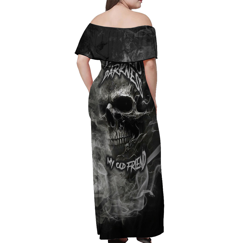Hello Darkness My Old Friend Skull Off Shoulder Maxi Dress - Wonder Print Shop