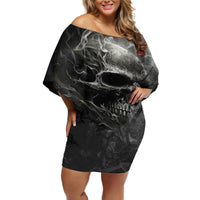 Hello Darkness My Old Friend Skull Off Shoulder Short Dress - Wonder Print Shop