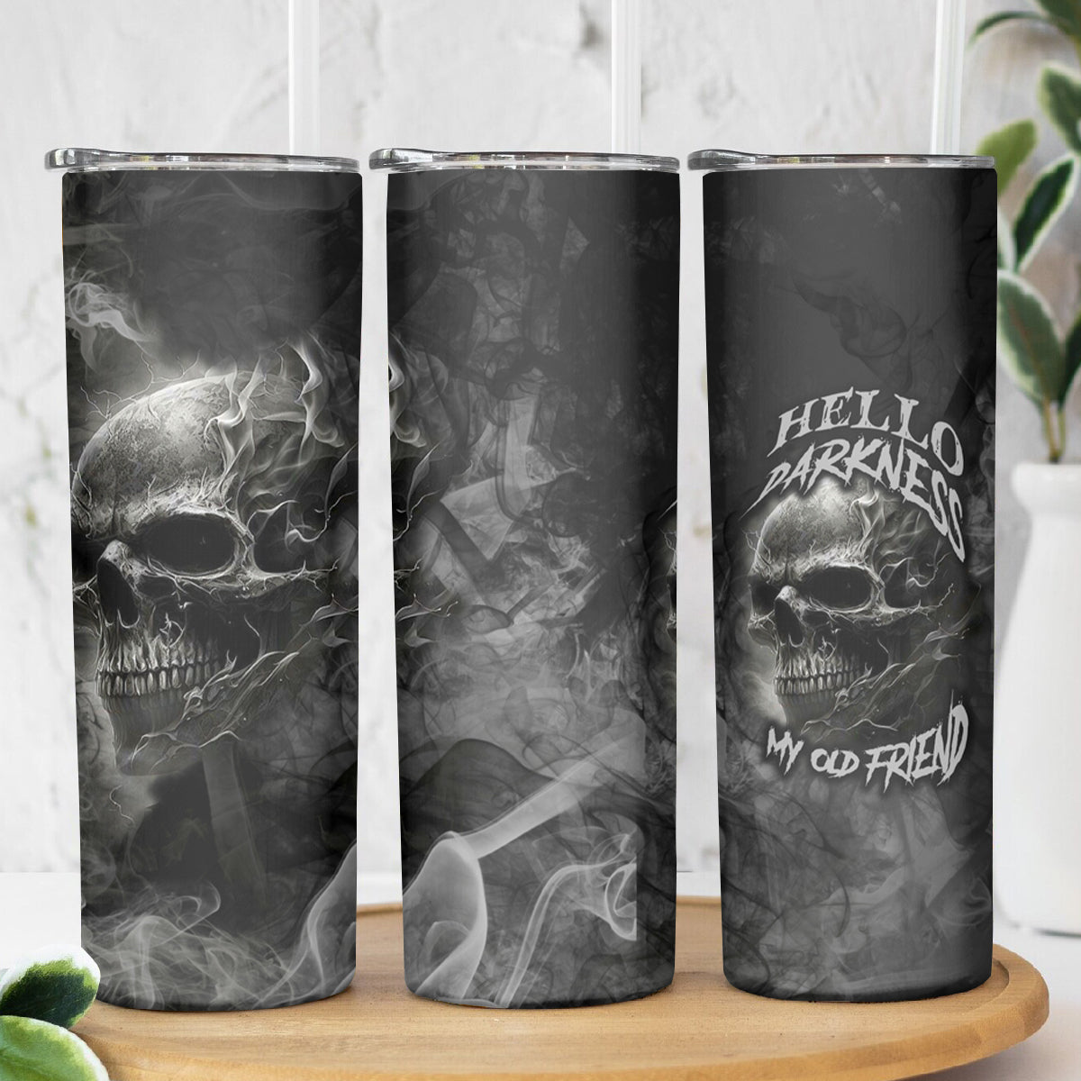 Hello Darkness My Old Friend Skull Skinny Tumbler - Wonder Print Shop