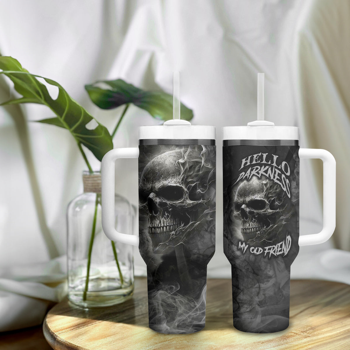 Hello Darkness My Old Friend Skull Tumbler With Handle - Wonder Print Shop