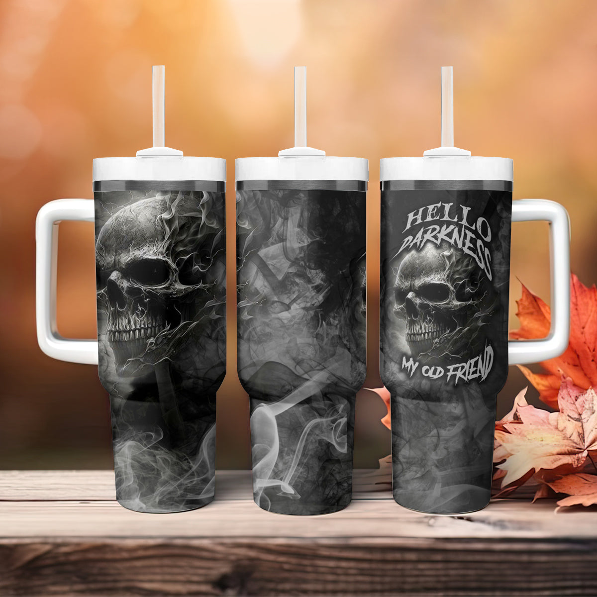 Hello Darkness My Old Friend Skull Tumbler With Handle - Wonder Print Shop
