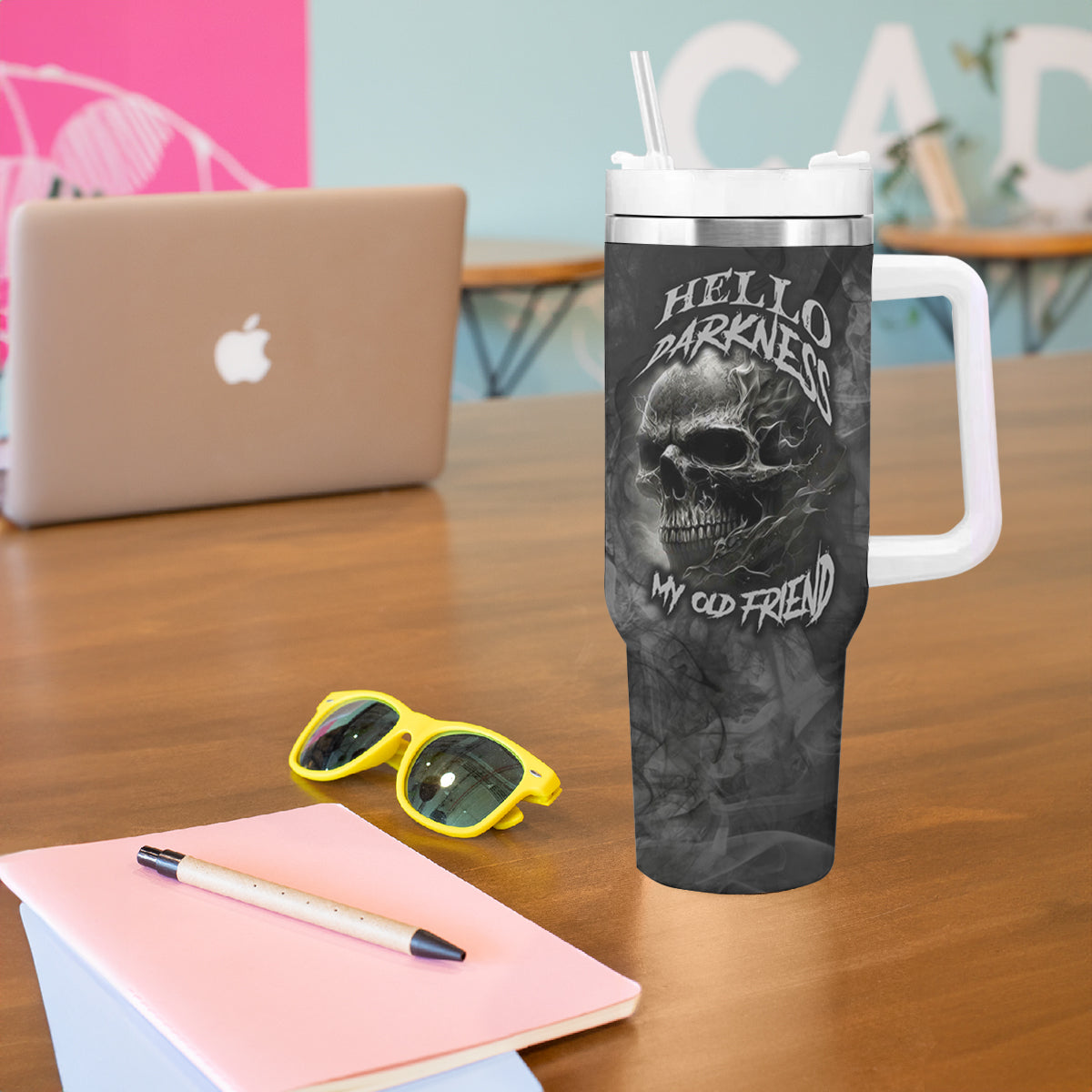 Hello Darkness My Old Friend Skull Tumbler With Handle - Wonder Print Shop