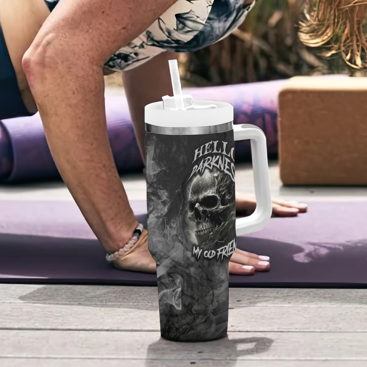 Hello Darkness My Old Friend Skull Tumbler With Handle - Wonder Print Shop