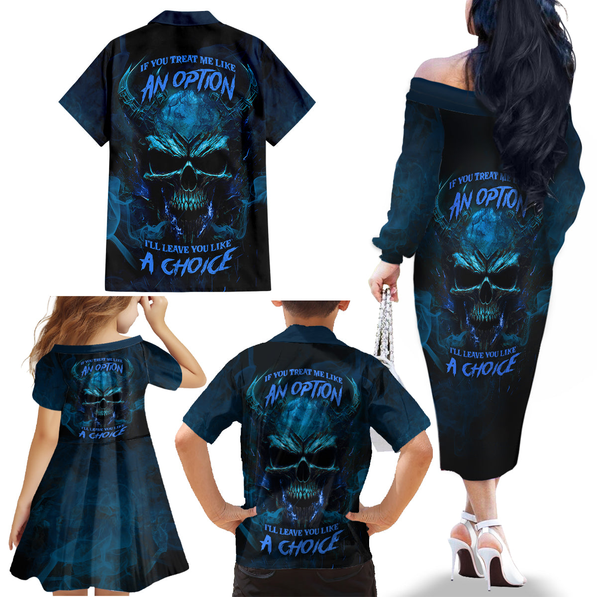 If You Treat Me Like And Option I'll Leave You Like A Choice Family Matching Off Shoulder Long Sleeve Dress and Hawaiian Shirt - Wonder Print Shop