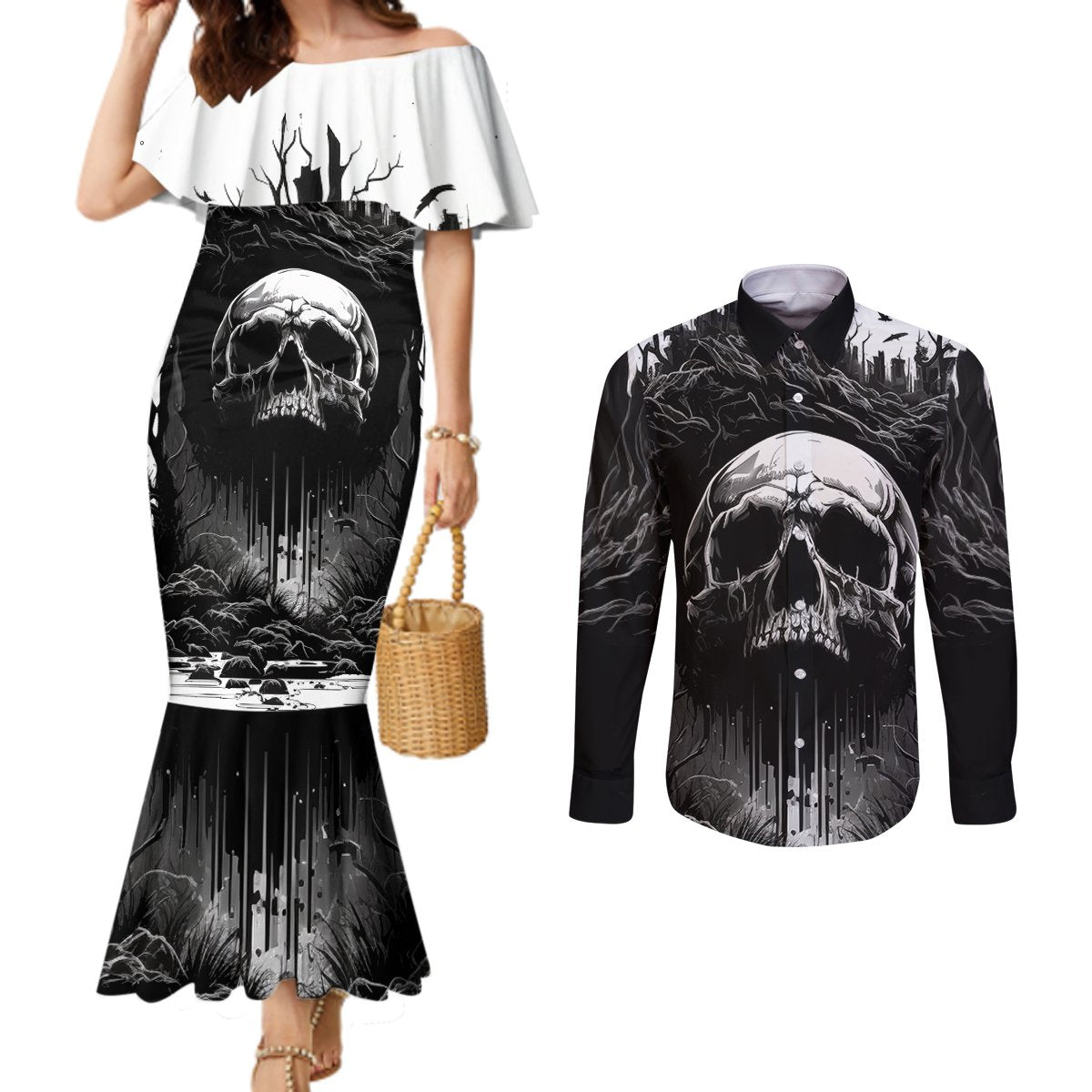 if-i-stand-alone-i-know-im-with-someone-i-can-trust-skull-couples-matching-mermaid-dress-and-long-sleeve-button-shirts