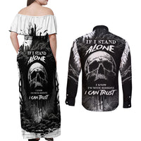 If I Stand Alone I Know I'm With Someone I Can Trust Skull Couples Matching Off Shoulder Maxi Dress and Long Sleeve Button Shirts - Wonder Print Shop