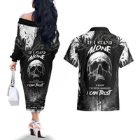 If I Stand Alone I Know I'm With Someone I Can Trust Skull Couples Matching Off The Shoulder Long Sleeve Dress and Hawaiian Shirt - Wonder Print Shop