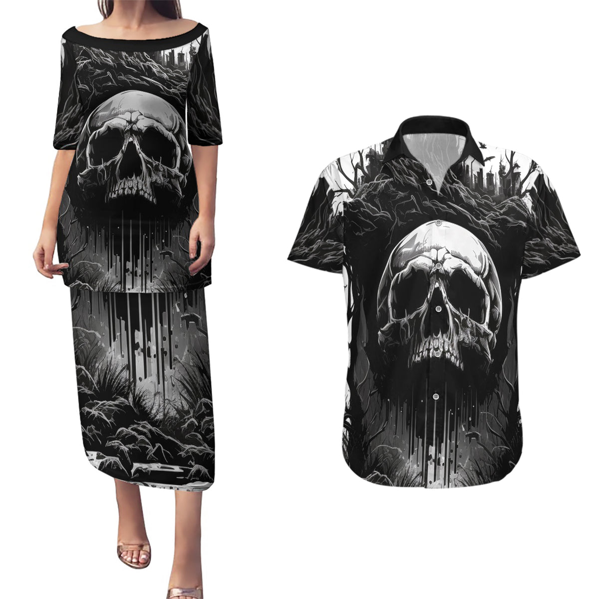 If I Stand Alone I Know I'm With Someone I Can Trust Skull Couples Matching Puletasi Dress and Hawaiian Shirt - Wonder Print Shop
