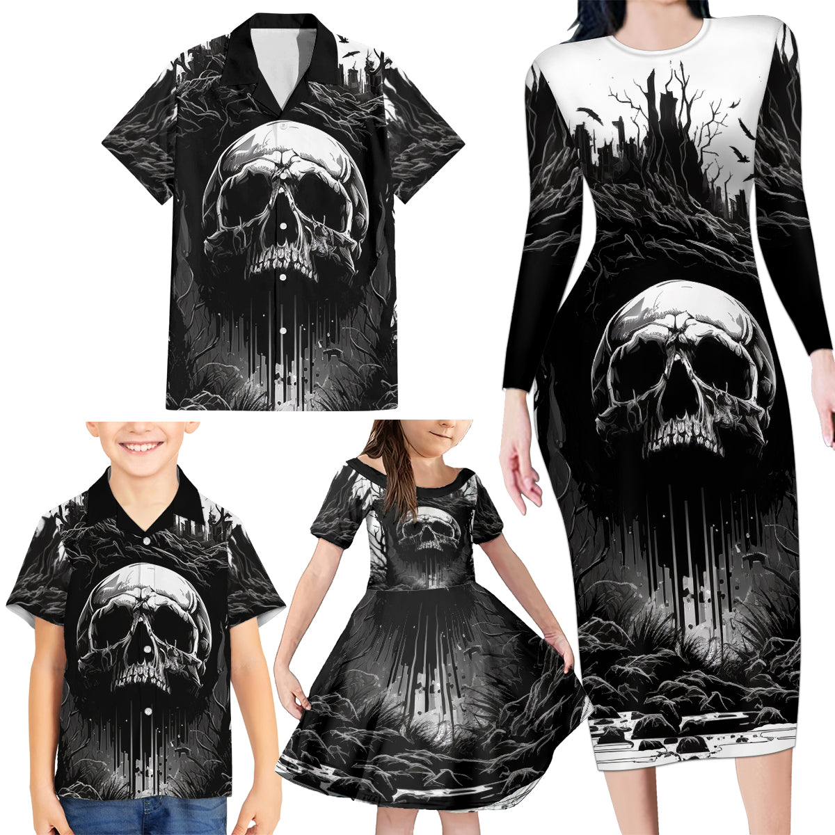 If I Stand Alone I Know I'm With Someone I Can Trust Skull Family Matching Long Sleeve Bodycon Dress and Hawaiian Shirt - Wonder Print Shop