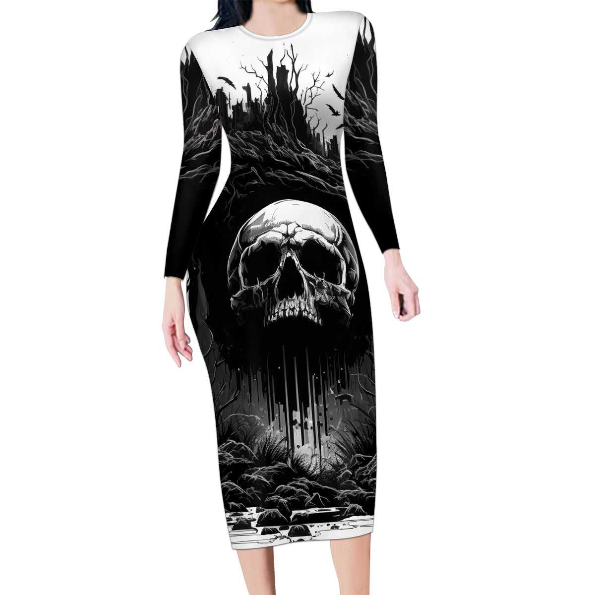 If I Stand Alone I Know I'm With Someone I Can Trust Skull Family Matching Long Sleeve Bodycon Dress and Hawaiian Shirt - Wonder Print Shop