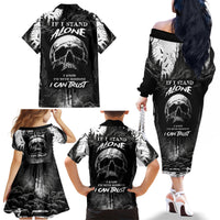 If I Stand Alone I Know I'm With Someone I Can Trust Skull Family Matching Off Shoulder Long Sleeve Dress and Hawaiian Shirt - Wonder Print Shop
