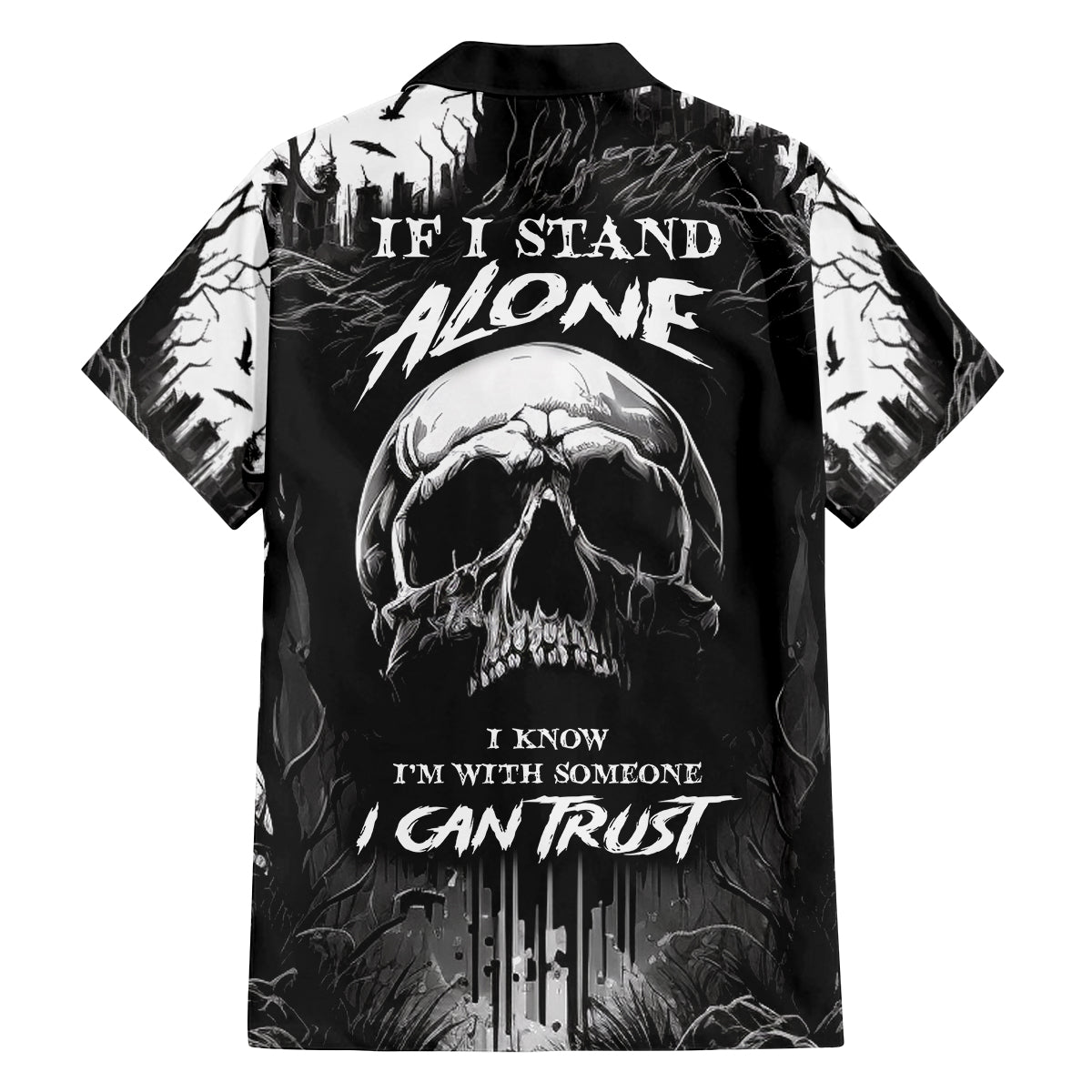 If I Stand Alone I Know I'm With Someone I Can Trust Skull Family Matching Off Shoulder Maxi Dress and Hawaiian Shirt - Wonder Print Shop