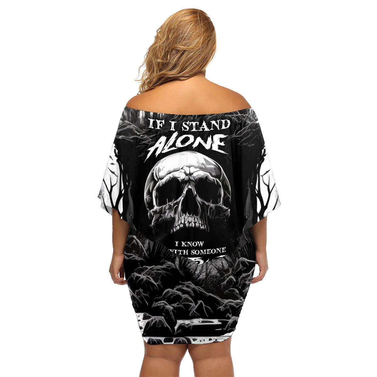 If I Stand Alone I Know I'm With Someone I Can Trust Skull Family Matching Off Shoulder Short Dress and Hawaiian Shirt - Wonder Print Shop
