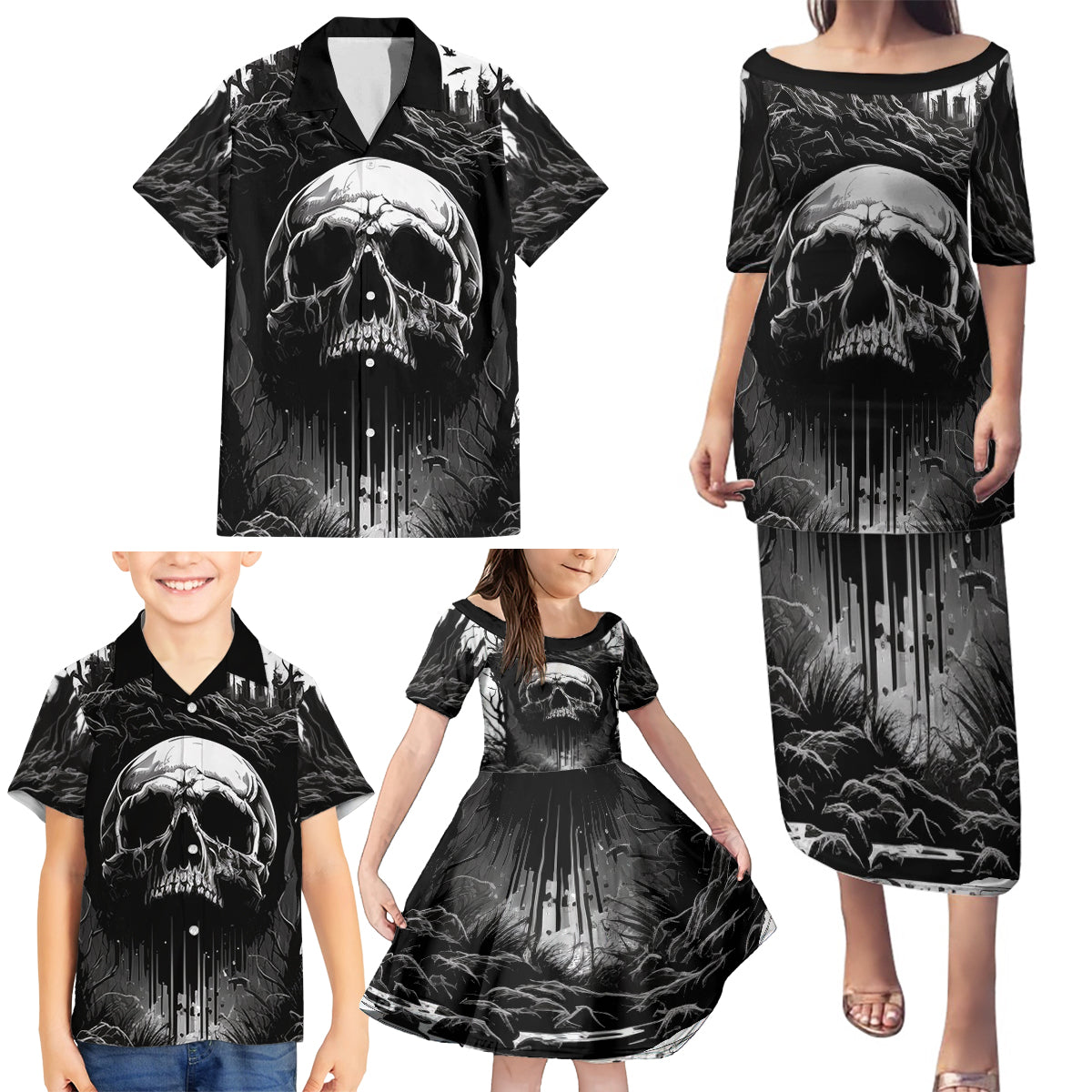 If I Stand Alone I Know I'm With Someone I Can Trust Skull Family Matching Puletasi Dress and Hawaiian Shirt - Wonder Print Shop