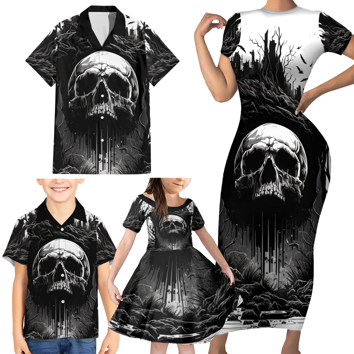 If I Stand Alone I Know I'm With Someone I Can Trust Skull Family Matching Short Sleeve Bodycon Dress and Hawaiian Shirt - Wonder Print Shop
