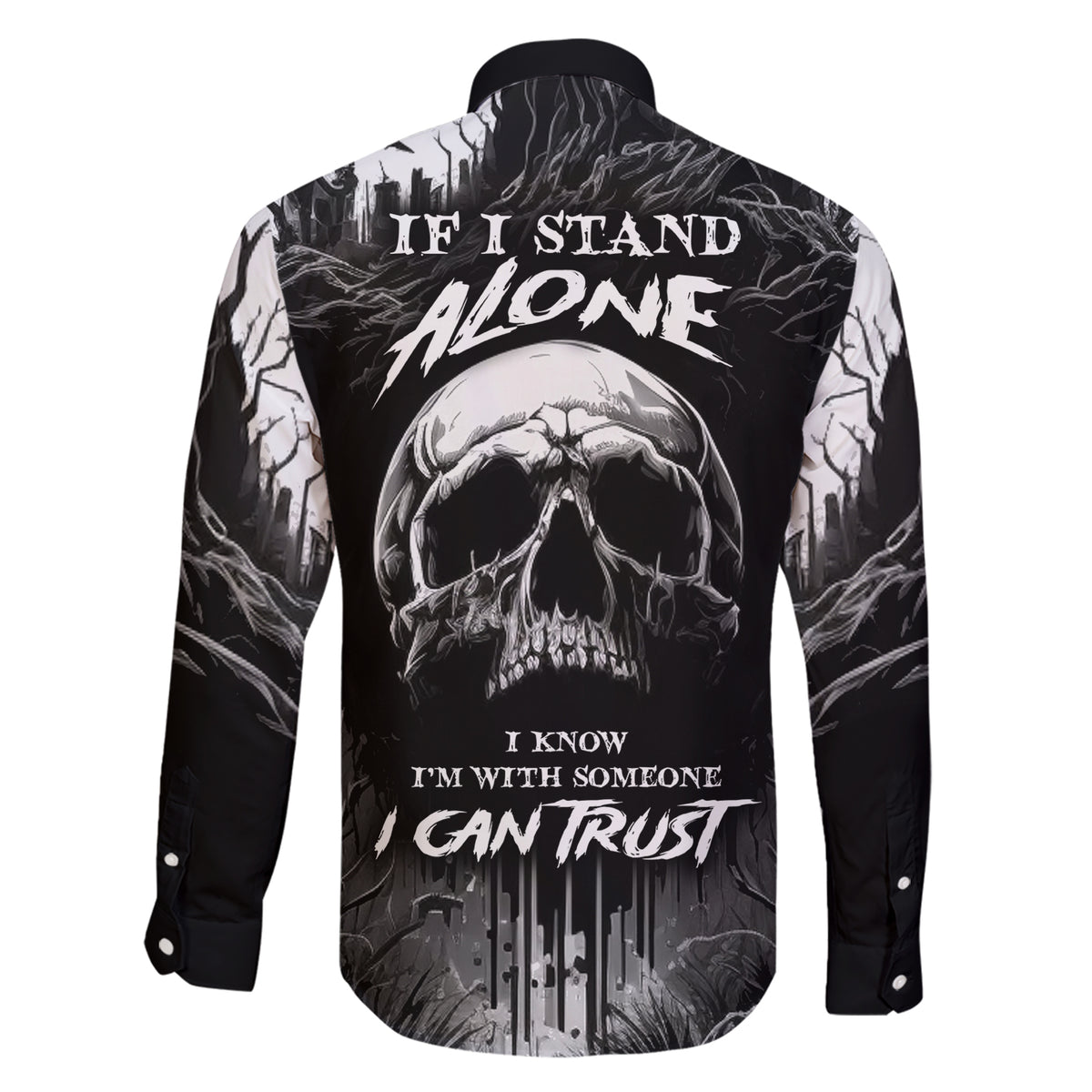 If I Stand Alone I Know I'm With Someone I Can Trust Skull Family Matching Short Sleeve Bodycon Dress and Hawaiian Shirt - Wonder Print Shop
