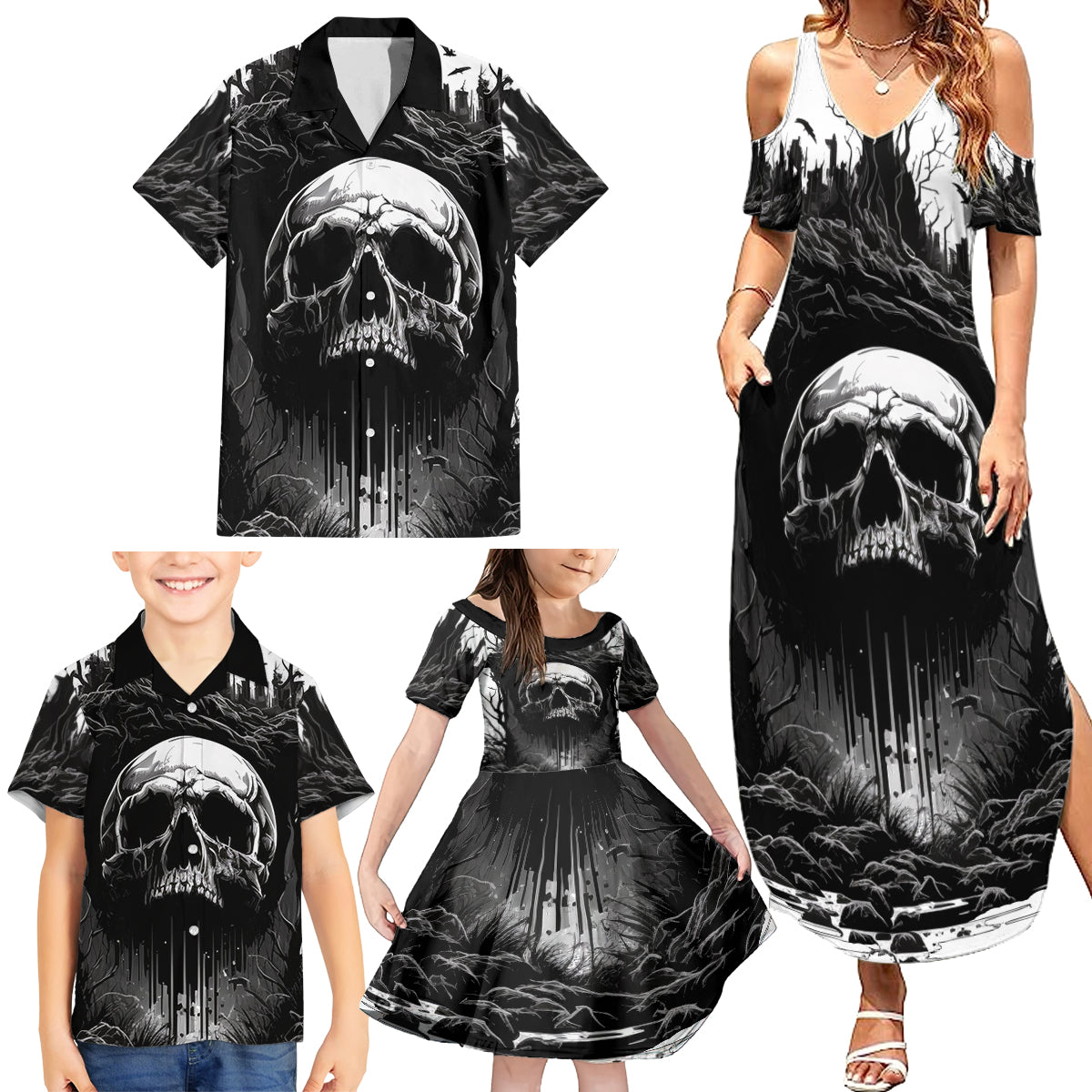 If I Stand Alone I Know I'm With Someone I Can Trust Skull Family Matching Summer Maxi Dress and Hawaiian Shirt - Wonder Print Shop