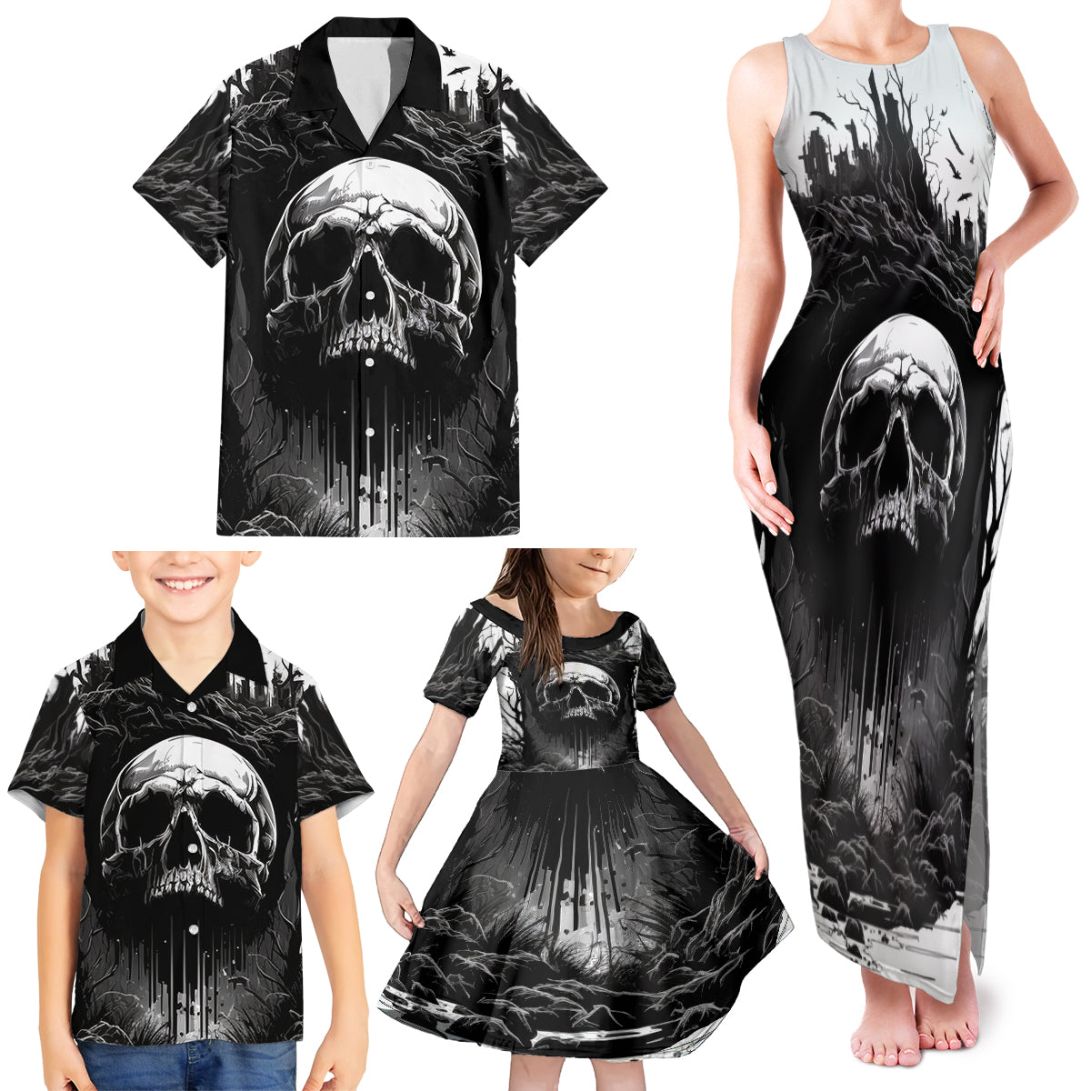 If I Stand Alone I Know I'm With Someone I Can Trust Skull Family Matching Tank Maxi Dress and Hawaiian Shirt - Wonder Print Shop