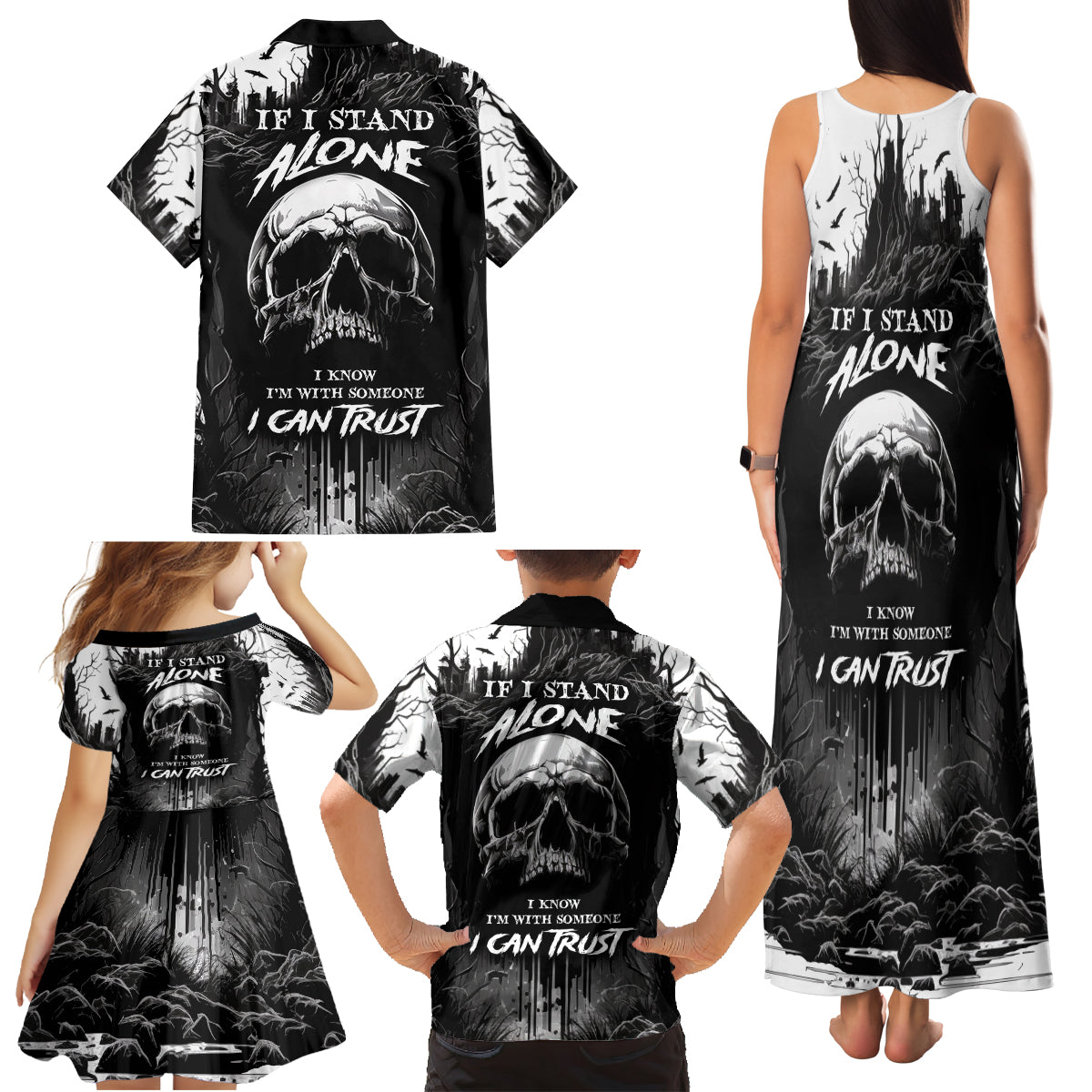 If I Stand Alone I Know I'm With Someone I Can Trust Skull Family Matching Tank Maxi Dress and Hawaiian Shirt - Wonder Print Shop