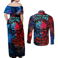 Be Careful Skull Couples Matching Off Shoulder Maxi Dress and Long Sleeve Button Shirts - Wonder Print Shop