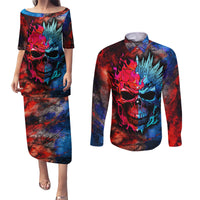 Be Careful Skull Couples Matching Puletasi Dress and Long Sleeve Button Shirts - Wonder Print Shop