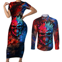 Be Careful Skull Couples Matching Short Sleeve Bodycon Dress and Long Sleeve Button Shirts - Wonder Print Shop