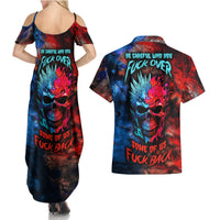 Be Careful Skull Couples Matching Summer Maxi Dress and Hawaiian Shirt - Wonder Print Shop