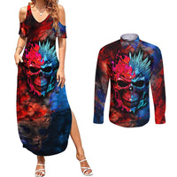 Be Careful Skull Couples Matching Summer Maxi Dress and Long Sleeve Button Shirts - Wonder Print Shop