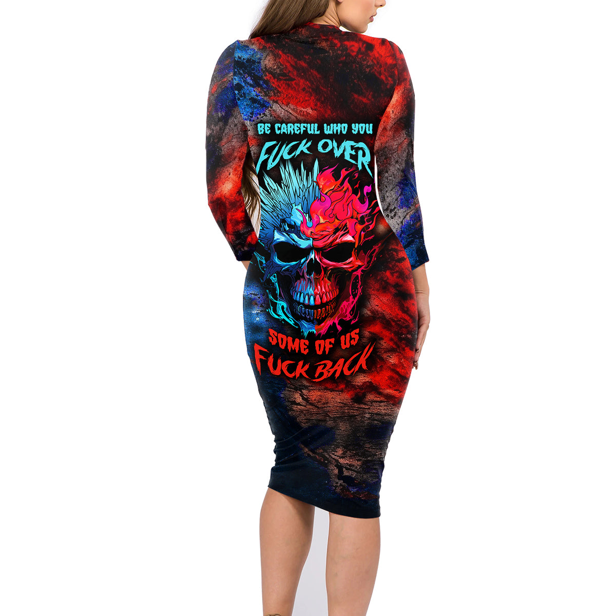 Be Careful Skull Family Matching Long Sleeve Bodycon Dress and Hawaiian Shirt - Wonder Print Shop