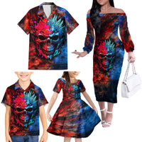 Be Careful Skull Family Matching Off Shoulder Long Sleeve Dress and Hawaiian Shirt - Wonder Print Shop