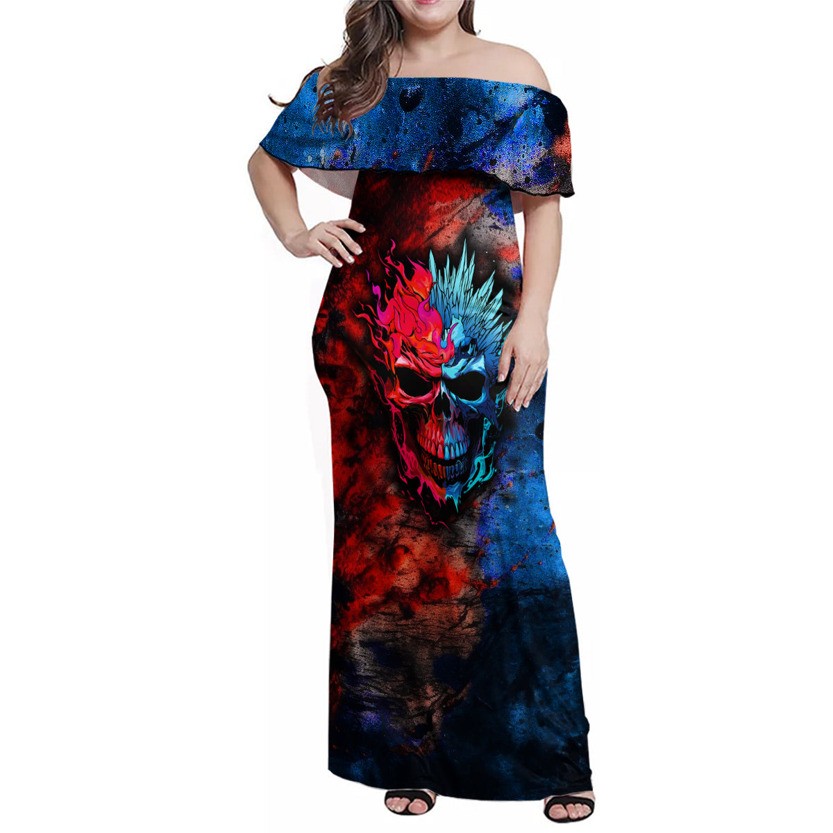 Be Careful Skull Family Matching Off Shoulder Maxi Dress and Hawaiian Shirt - Wonder Print Shop