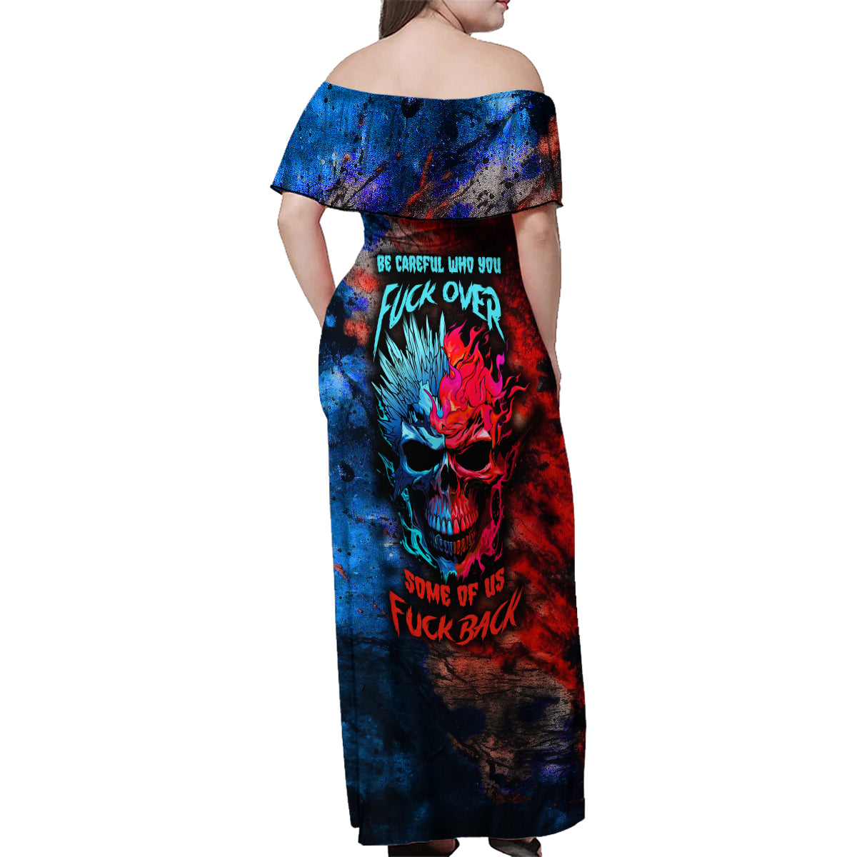 Be Careful Skull Family Matching Off Shoulder Maxi Dress and Hawaiian Shirt - Wonder Print Shop